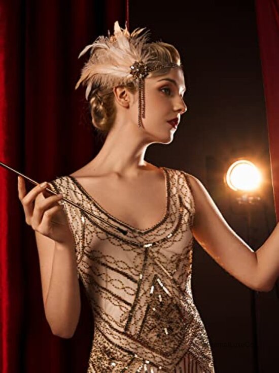 Vintage Flapper Headband with Rhinestone and Feathers for Gatsby Party Costume main image 4